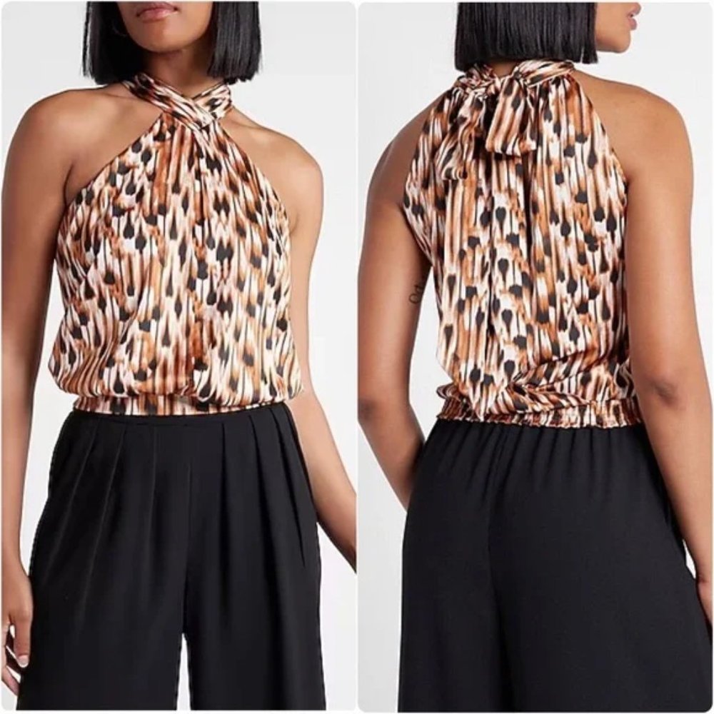Express Printed Halter Tie Neck Banded Bottom Top Size XS